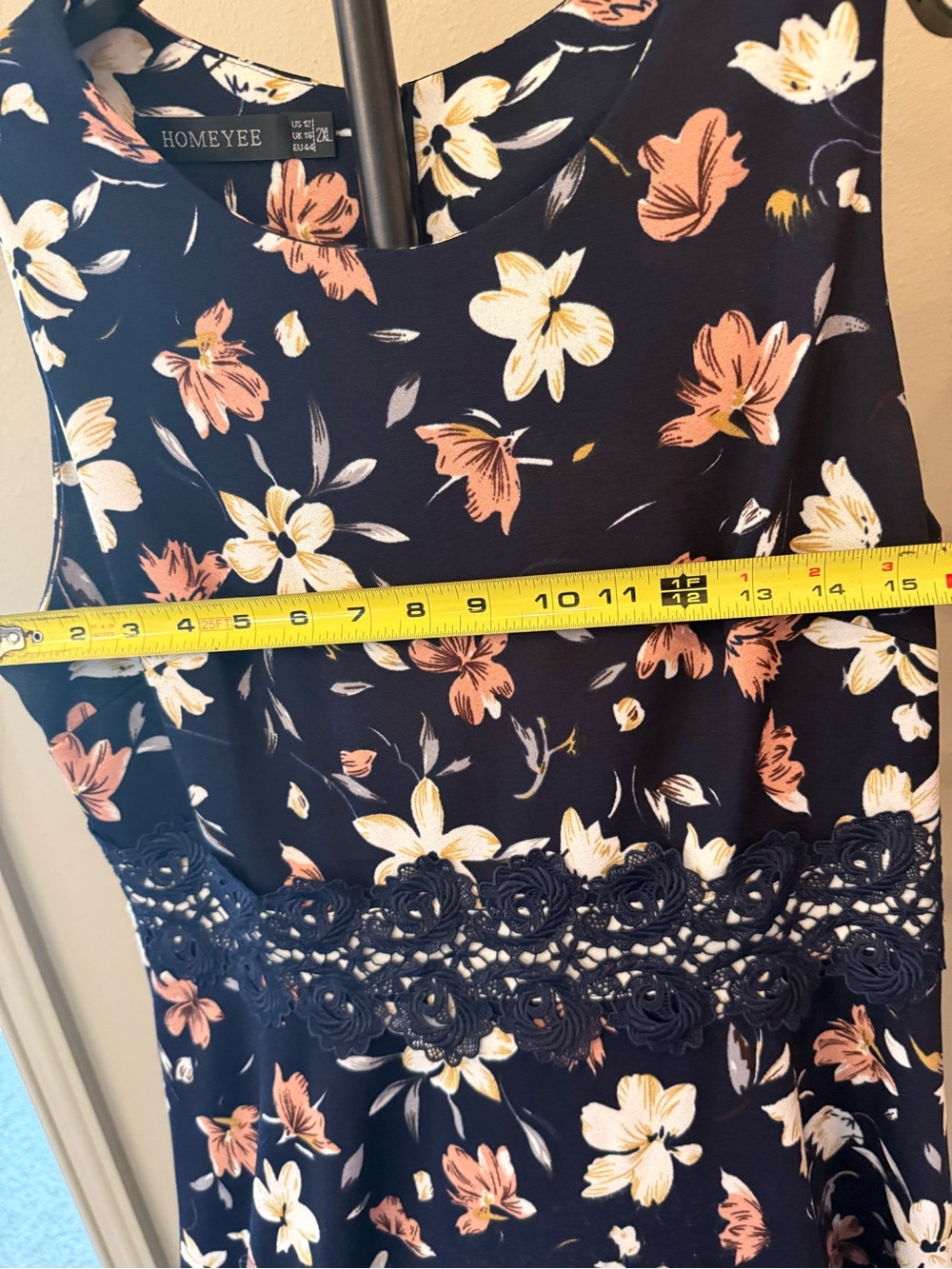 Navy Sleeveless Floral Midi Dress with Lace Waist - Picture 10 of 11
